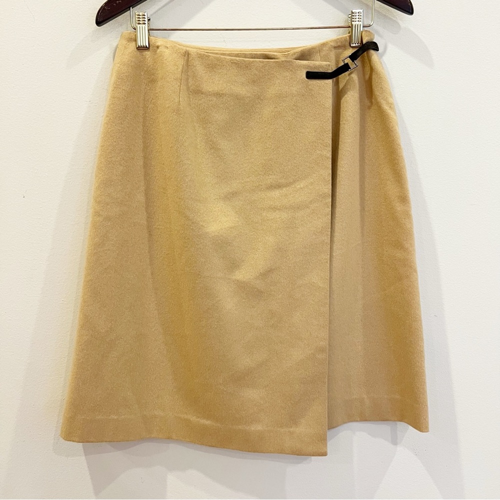 Vintage Cashmere Wool Blend Wrap Skirt Womens 10 Tan Camel Knee Length Neutral